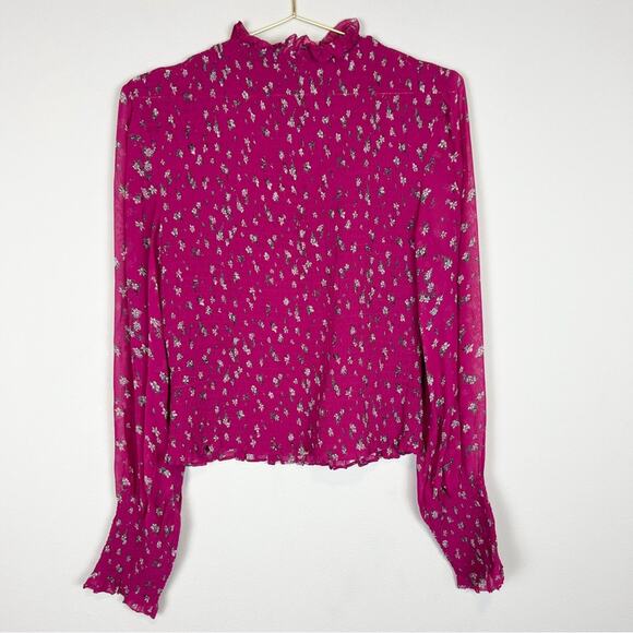 Rag & Bone Kayden Floral Blouse Long Sleeve Smocked‎ Ruffle Pink Size Medium - Picture 9 of 10